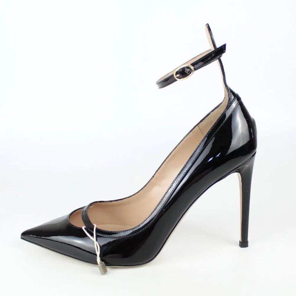 NEW Valentino Garavani Patent Leather Ankle Strap Stiletto Pumps Black EU 41